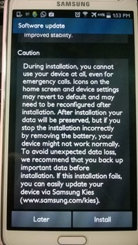 Samsung Note 3 software update process