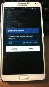 Samsung Note 3 software update process downloading the update