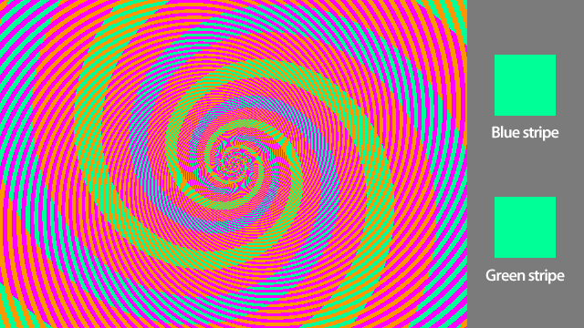 Optical illusion - blue and green stripe are same colour