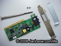 PCI Modem card with metal piece removed in order to slot in to the Dell Vostro 200 slim tower casing