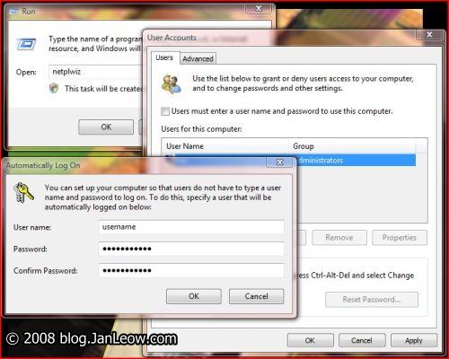 Windows Vista autologin using netplwiz