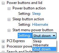 Windows shutdown settings