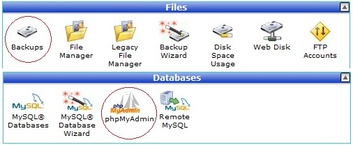 cPanel Back up manager and MySQL phpMyAdmin database