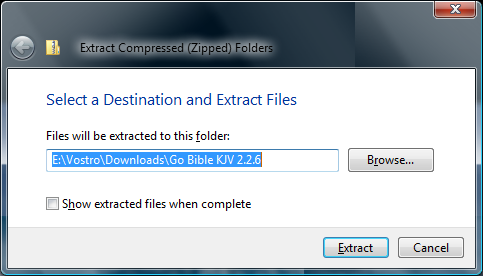 Select your destination where you might want to extract your files