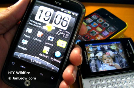HTC Wildfire with iPhone and Sony Ericsson Xperia X10 in the background