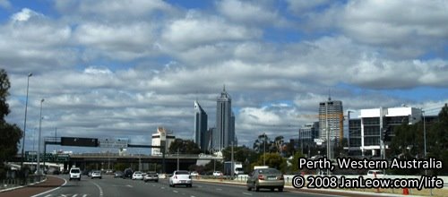 Perth, Australia, City skyline from the Mitchell Freeway.
