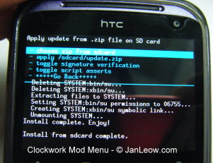Clockword Mod menu options