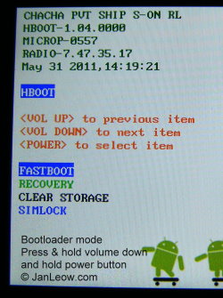 My S-On HTC Cha Cha bootloader